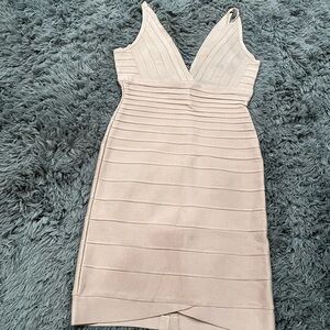 Herve Leger Luxury Elegant Beige Sleeveless Dress